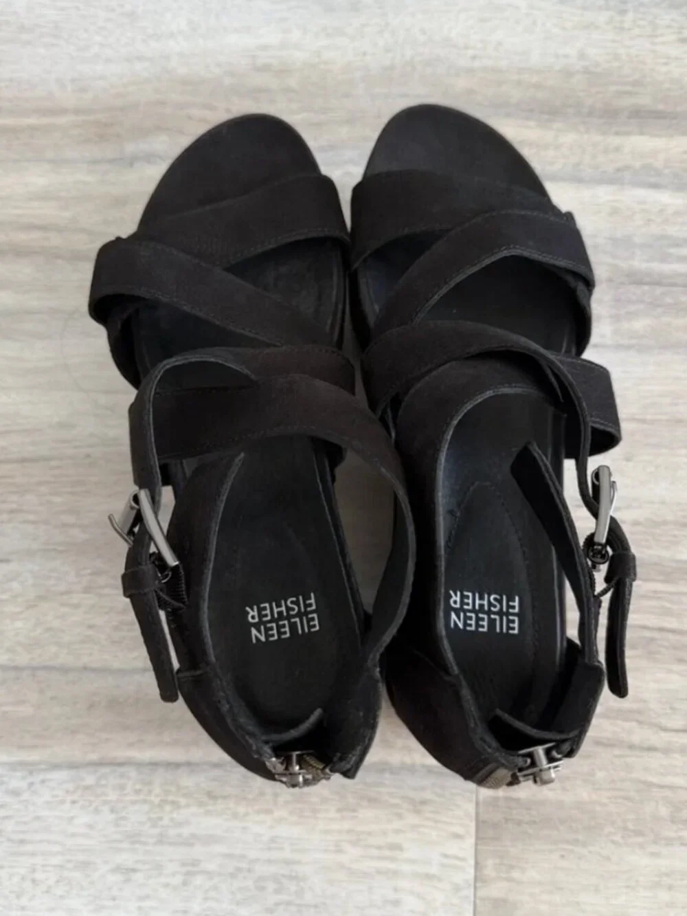 Eileen fisher black suede boost washed platform sandals size 7.5